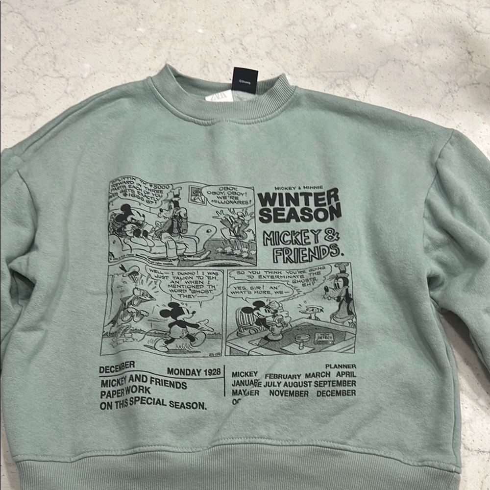 Zara Green Sweatshirt with Comic Print